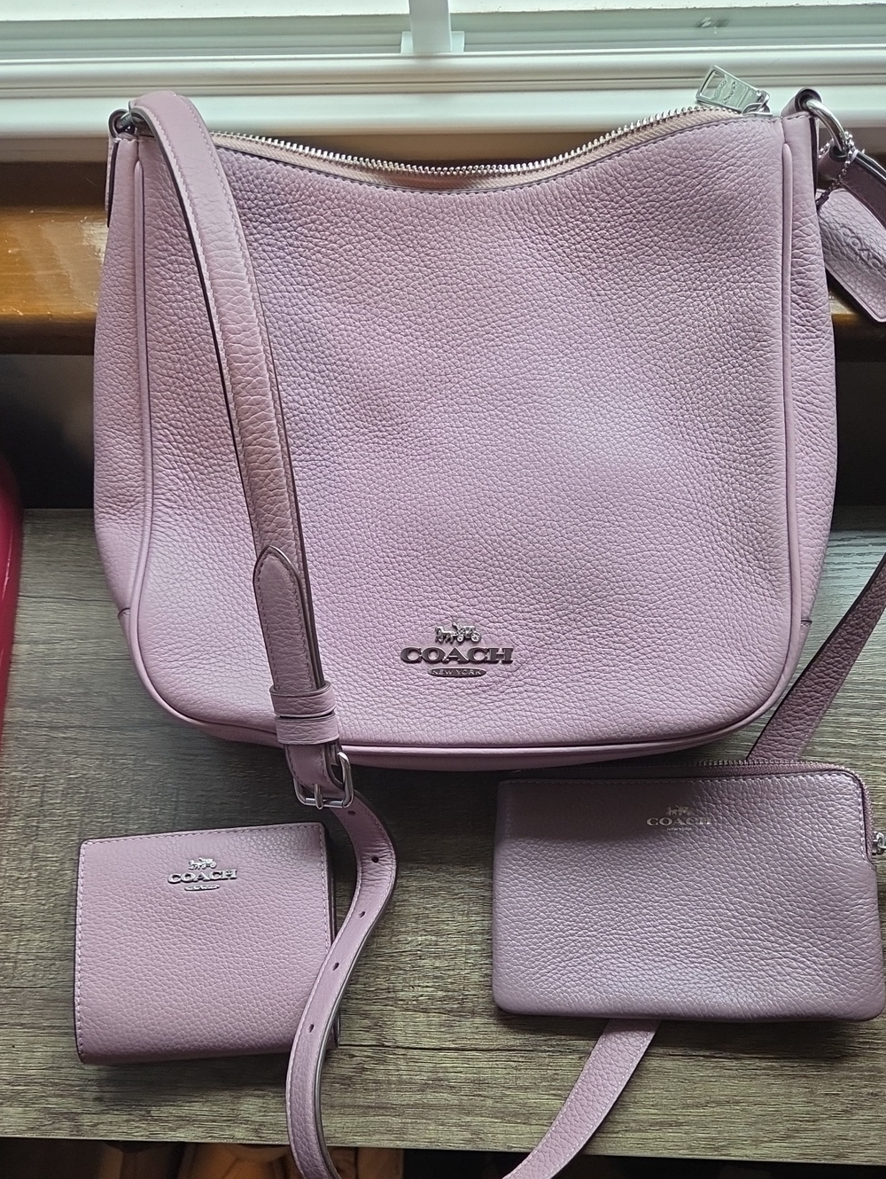 Coach Pebbled Leather Shoulder Bag and Wallets in Light Lavender